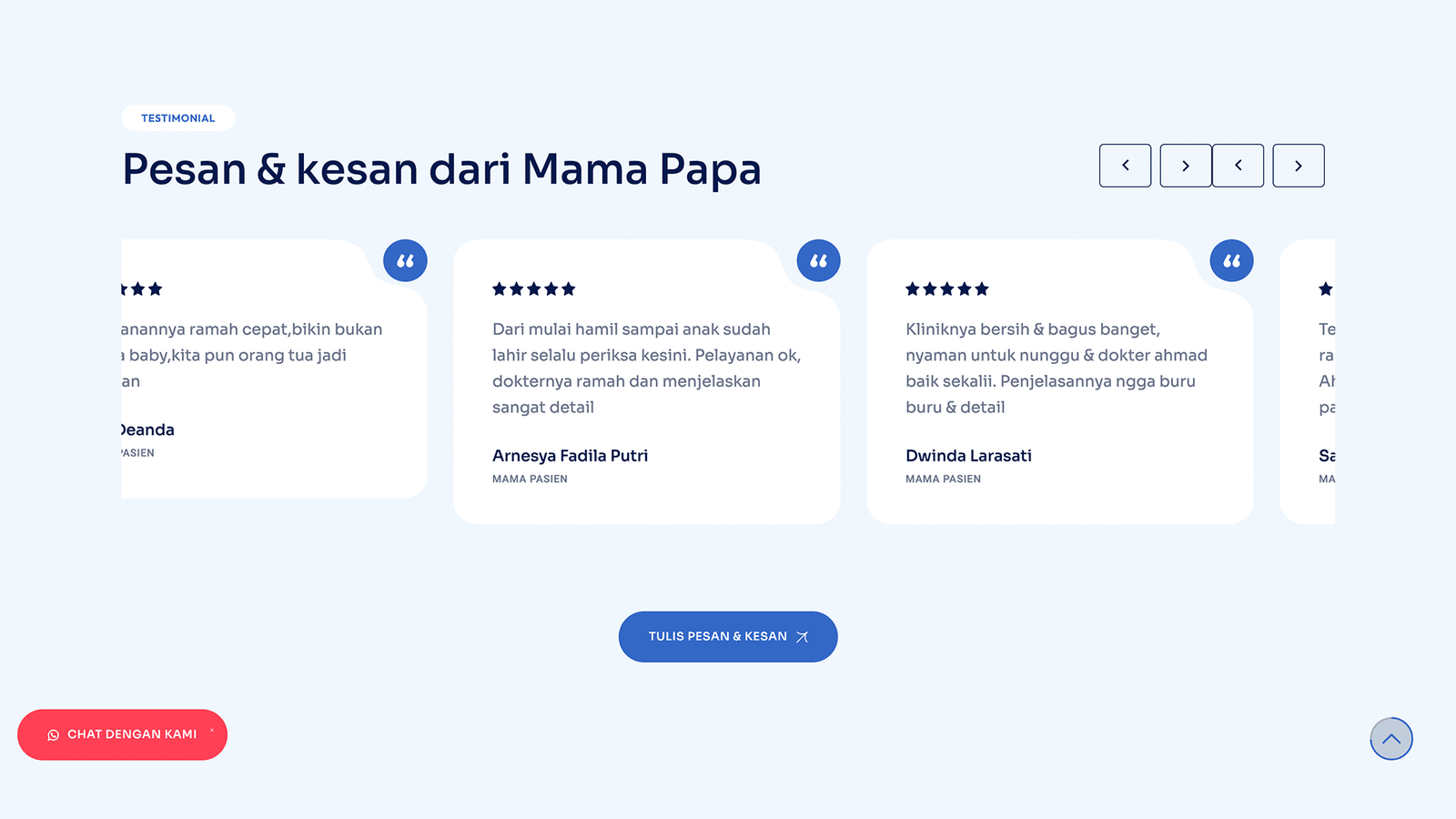 Tampilan Testimonial